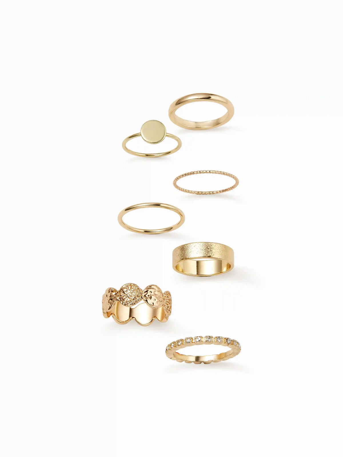 7PCS RHINESTONE & TEXTURED RING SET