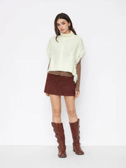 Cable Knit High Neck Raw Trim Oversized Vest