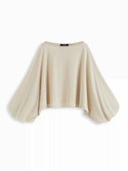 Boat Neck Lantern Sleeve Oversized Crop Top