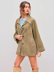 Suede Collar Solid Button Pocket Oversized Jacket