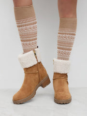 FAUX SUEDE & FUR-LOOK CHUNKY HEEL ANKLE BOOTS