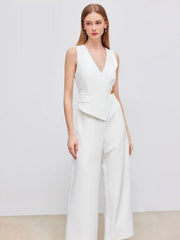 V-neck Solid Wrap Vest Jumpsuit