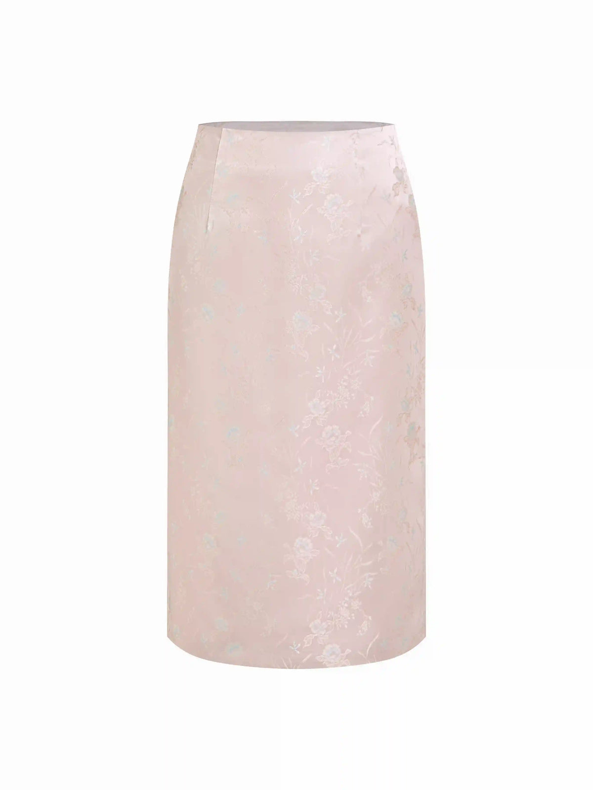 Floral Jacquard Mid Rise Zipper Midi Skirt