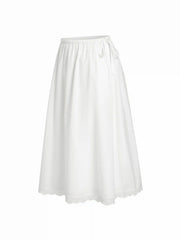 Cotton-blend Mid Rise Lace Trim A-line Maxi Skirt