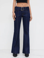Denim High Stretch Low Rise Bootcut Jeans With Belt