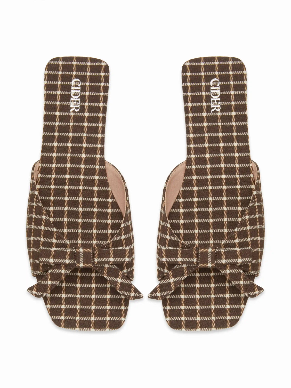 GINGHAM & BOWKNOT SQUARE TOE SANDALS