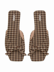 GINGHAM & BOWKNOT SQUARE TOE SANDALS