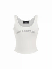 BROOKLYN Cotton-blend U-neckline Graphic Tank Top & Low Rise Knotted Wide Leg Shorts