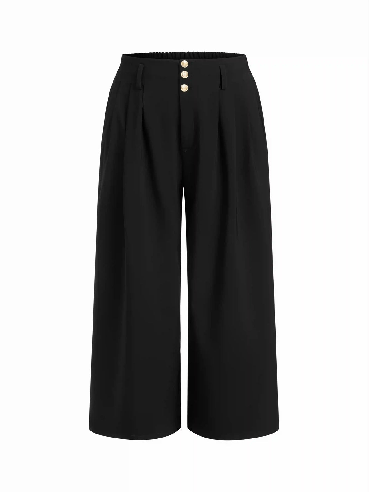 Mid Rise Pleated Button Wide Leg Trousers Curve & Plus