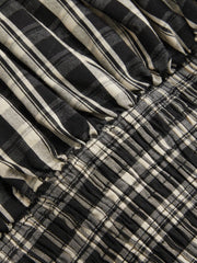 Cotton-blend Check Knotted Lettuce Trim Shirred Top