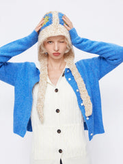 FLOWER PRINT LACE UP KNITTED HAT