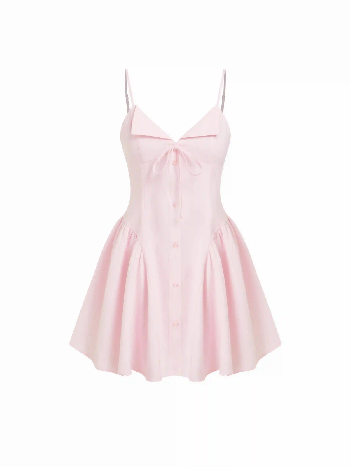 Textured Cotton V-neck Knotted Flared Mini Dress