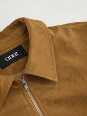 Suede Collar Zip Through Long Sleeve Jacket