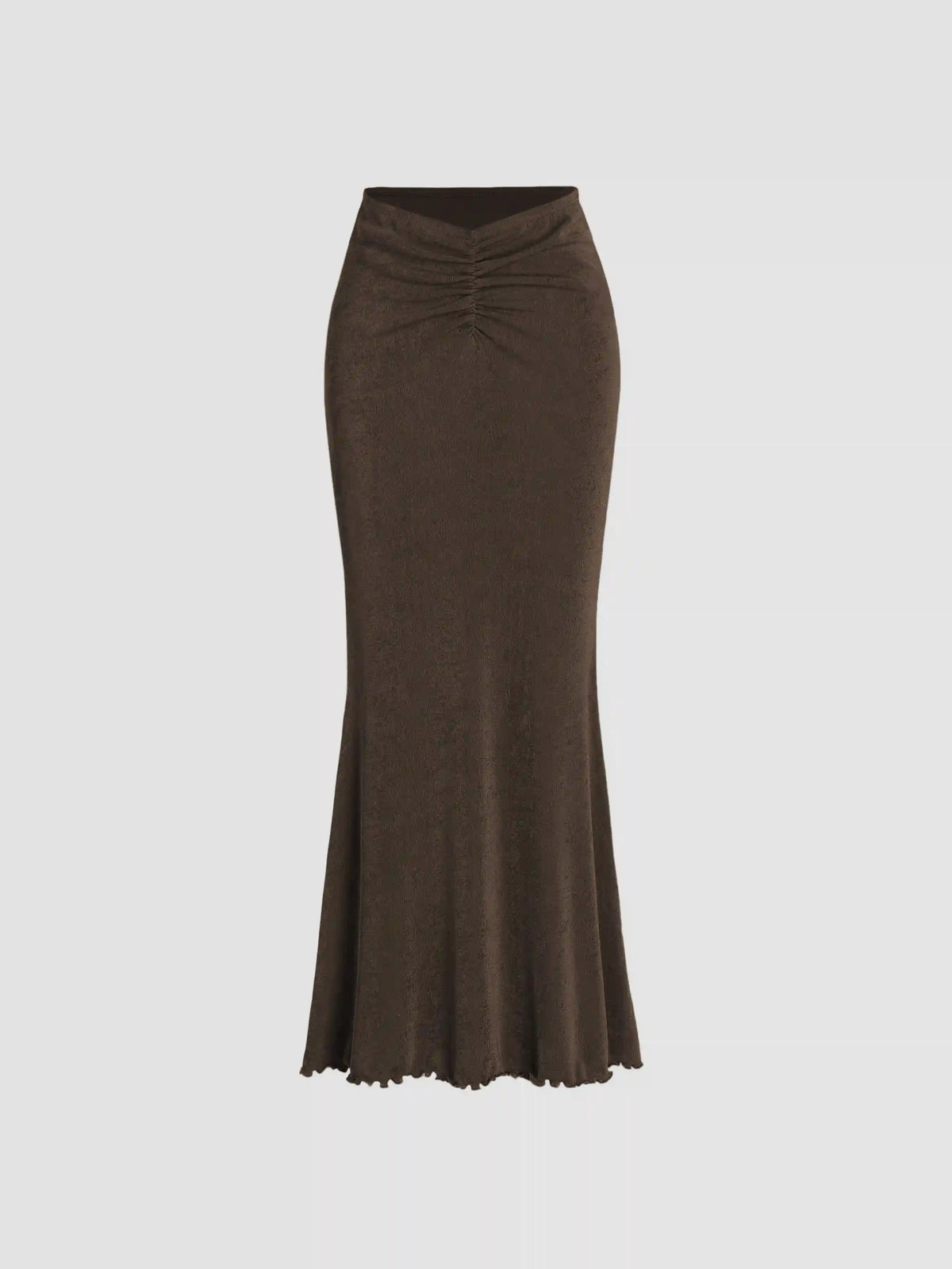 Solid Lettuce Hem Mermaid Maxi Skirt