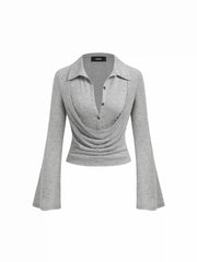 Collar Bell Sleeve Ruched Layered Top