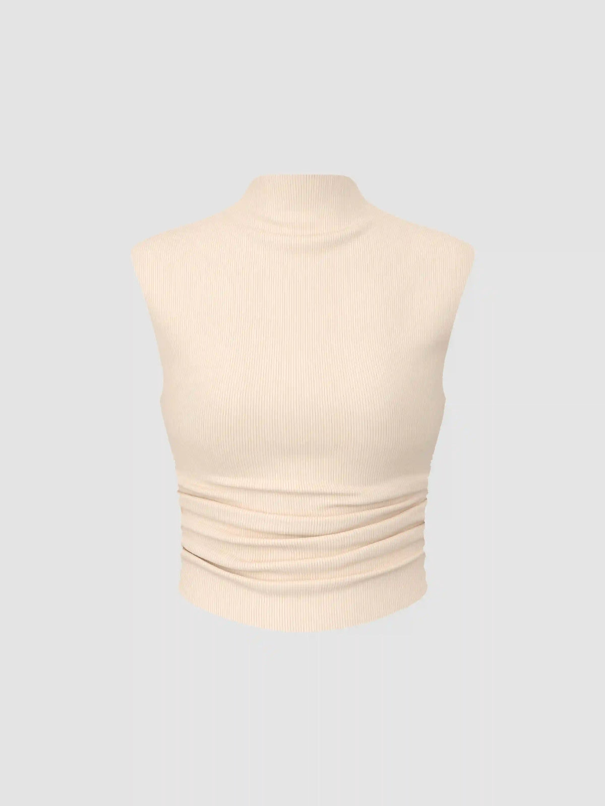 Solid High Neck Sleeveless Ruched Tank Top