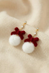 BOWKNOT DECOR POM POM DROP EARRINGS