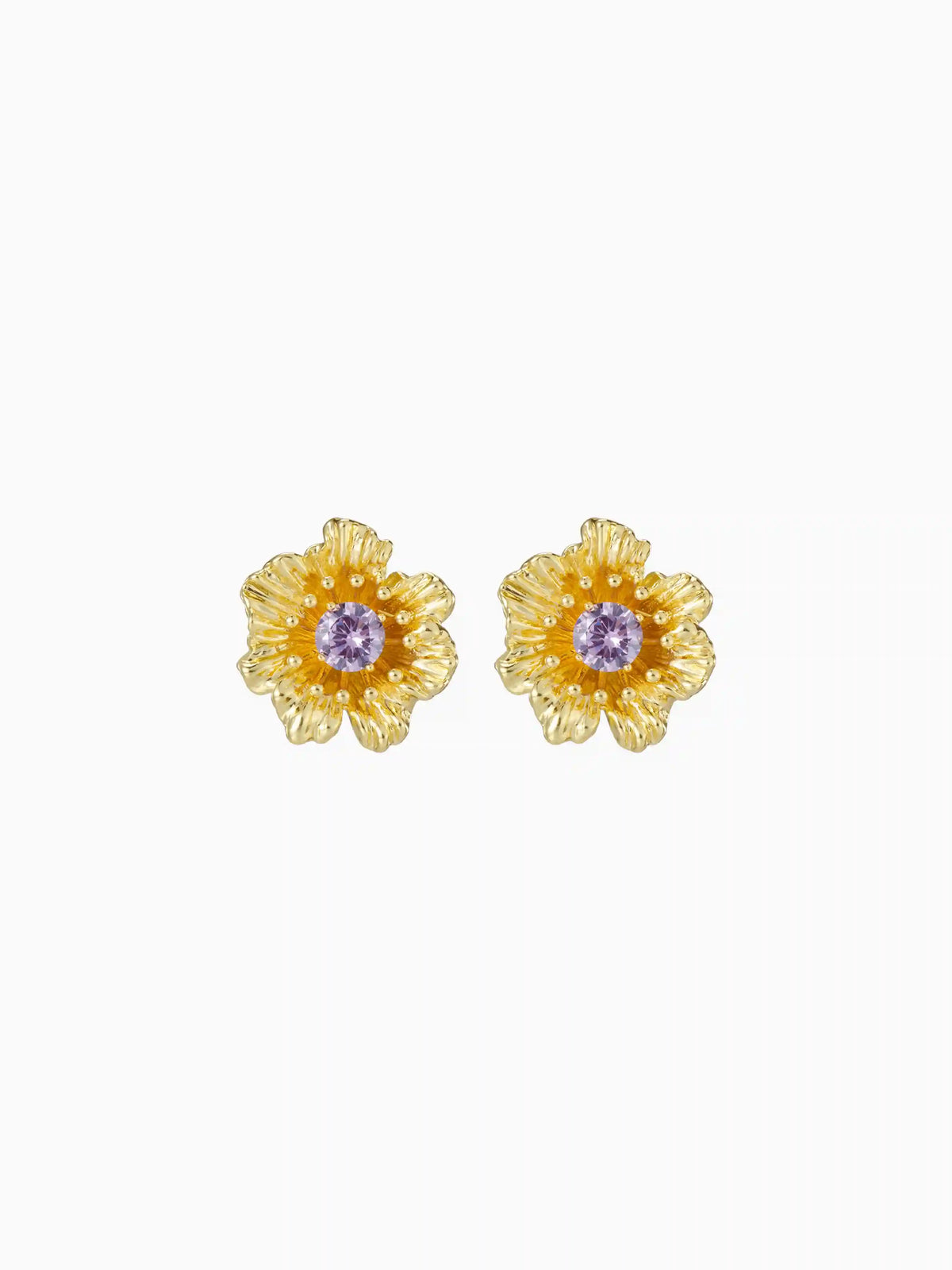 14K GOLD PLATED COPPER RHINESTONE DECOR FLOWER EARRINGS