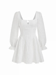 Floral Square Neck Puff Sleeve Cut Out Ruffle Tie Back Mini Dress