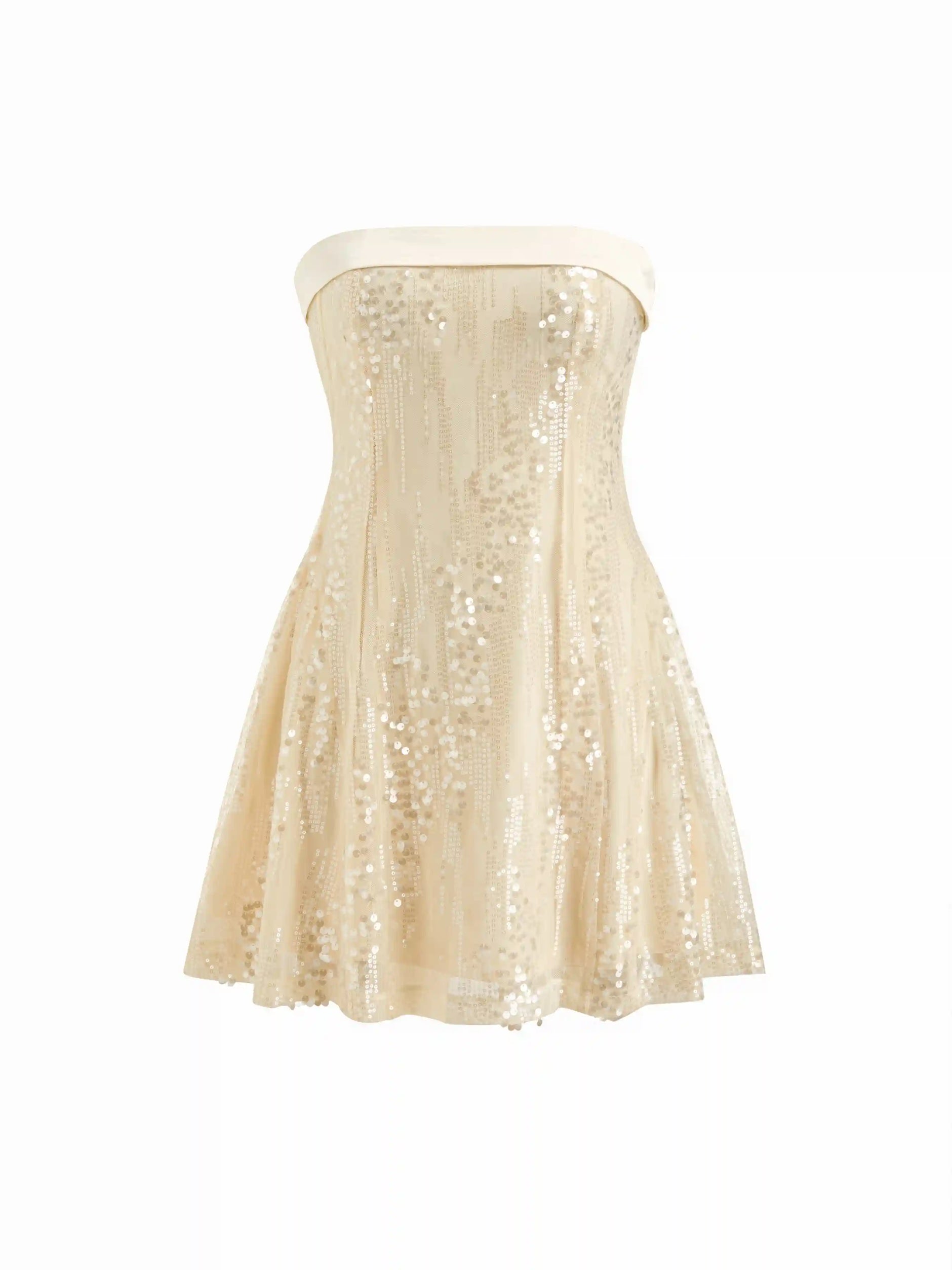 Sequins Fold Over Tie Back Mini Bandeau Dress