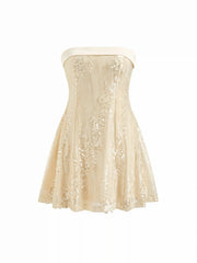 Sequins Fold Over Tie Back Mini Bandeau Dress