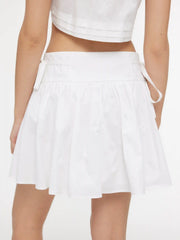 Cotton-blend Mid Rise Embroidery Floral Bowknot Mini Skirt