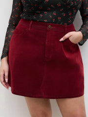 Stretch Denim Mid Rise Pocket Mini Skirt Curve & Plus