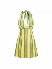 Striped Halter Neck Mid Rise A-line Mini Dress