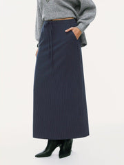 Mid Rise Striped Drawstring Pocket Maxi Skirt