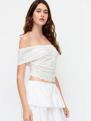Lace Floral Off-Shoulder Short Sleeve Top