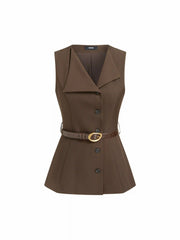 Collar Asymmetrical Vest With Belt