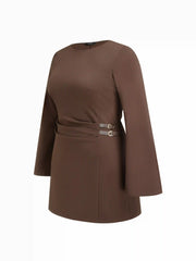 Bell Sleeve Side Belted Ruched Mini Dress