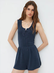 Stripe Lace Up Knotted Micro Romper