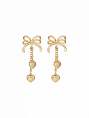 TEXTURED BOWKNOT & HEART DROP EARRINGS