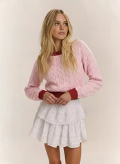 Wool-blend Contrasting Binding Tie Back Hollow Out Sweater