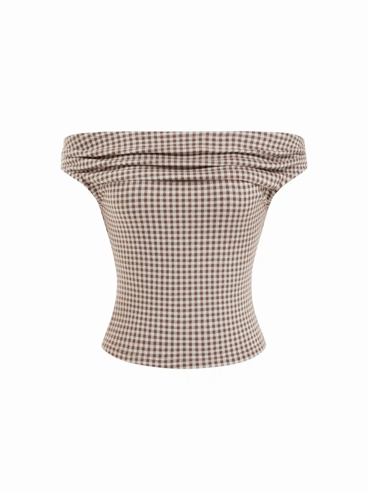 Off-shoulder Gingham Tank Top