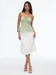Silk Jacquard Sweetheart Neck Lace Trim Cami Blouse