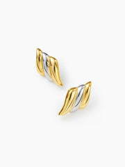 TWO TONE PLEATED 18K GOLD PLATED STAINLESS STEEL STUD EARRINGS