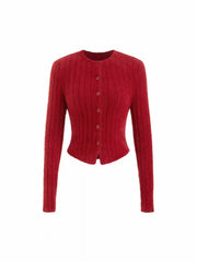 Knit Round Neck Long Sleeve Button Cardigan