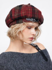 TARTAN STAR BUCKLE BERET HAT