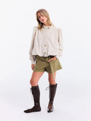 Stand Collar Ruched Ruffle Oversized Jacket