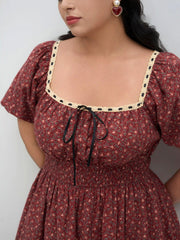 Cotton-blend Ditsy Floral Shirred Knotted Midi Dress Curve & Plus
