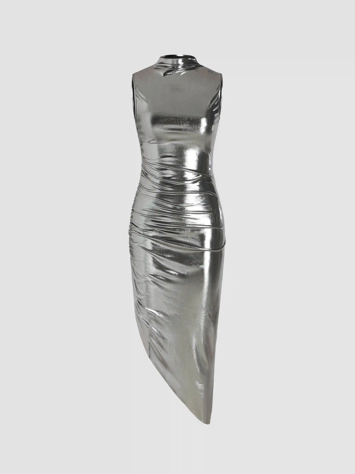 Vestido Midi Metálico com Gola Alta