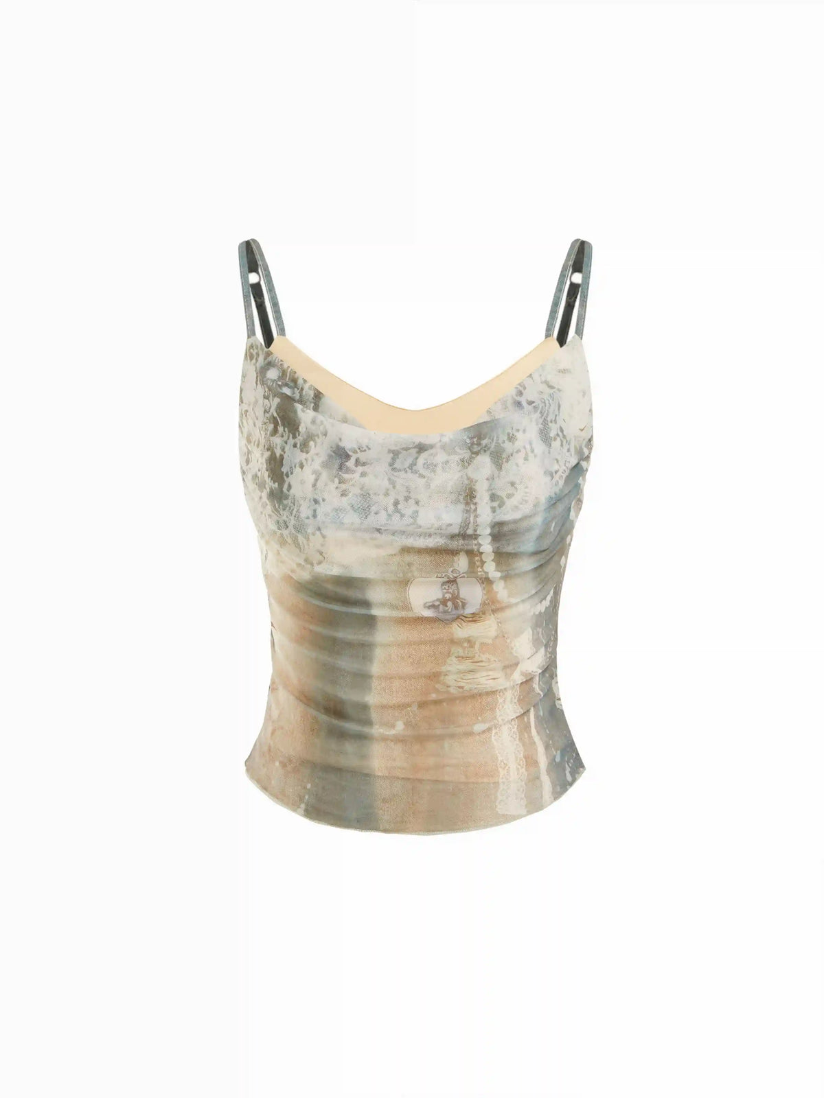 Mesh Heart Graphic Ruched Cami Top