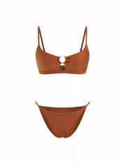 Metallic U-neckline Ring Detail Bikini Set