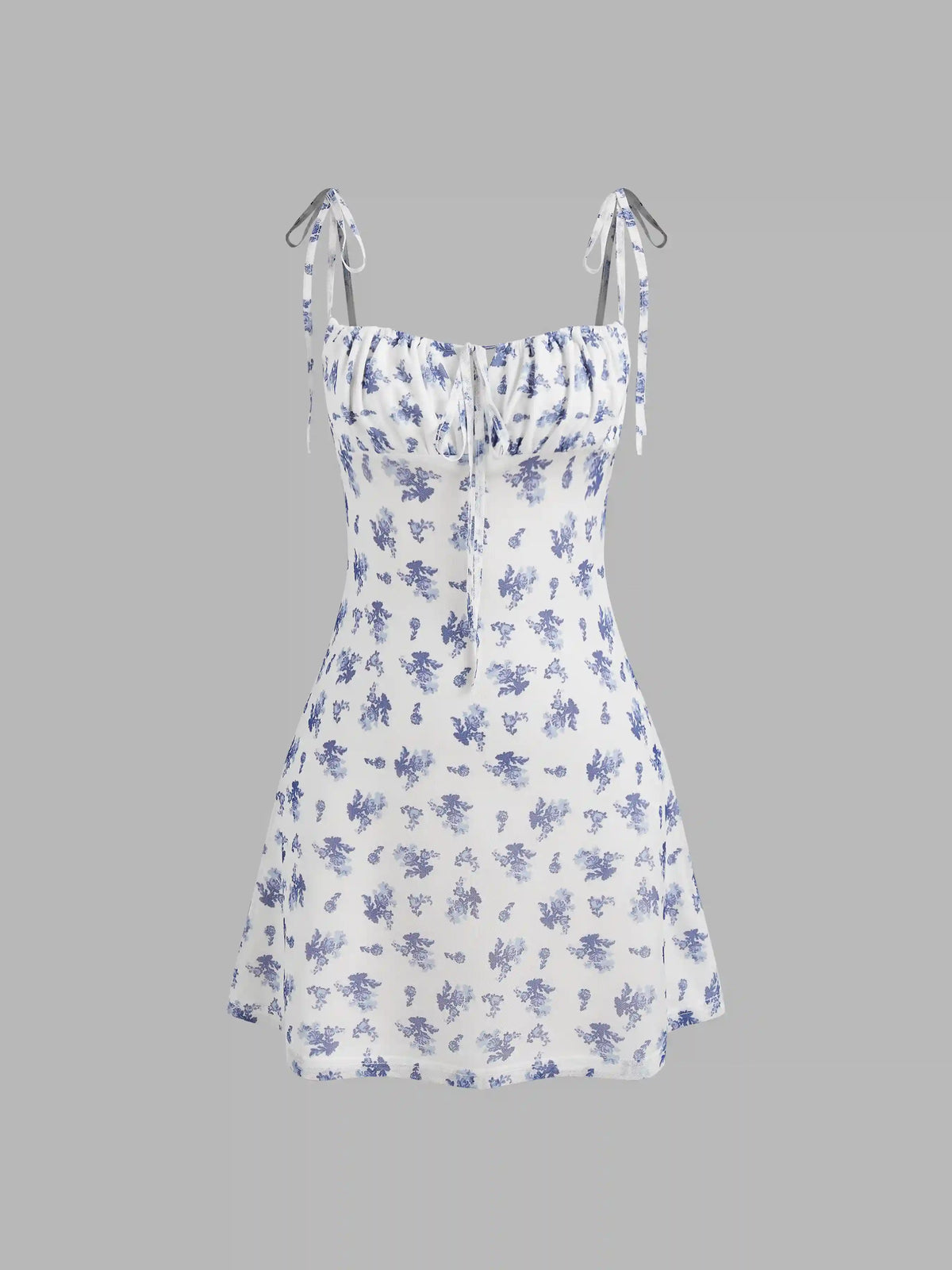 Mesh Scoop Neckline Floral Knotted Mini Dress