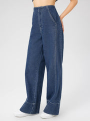 Solid Denim High Waist Baggy Jeans