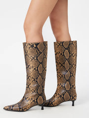 POINTED-TOE SNAKE PATTERN KNEE HIGH BOOTS