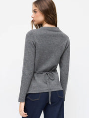 Wool-blend Knit Asymmetrical Neck Long Sleeve Top