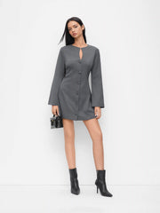 Round Neckline Cut Out Flare Sleeve Mini Dress